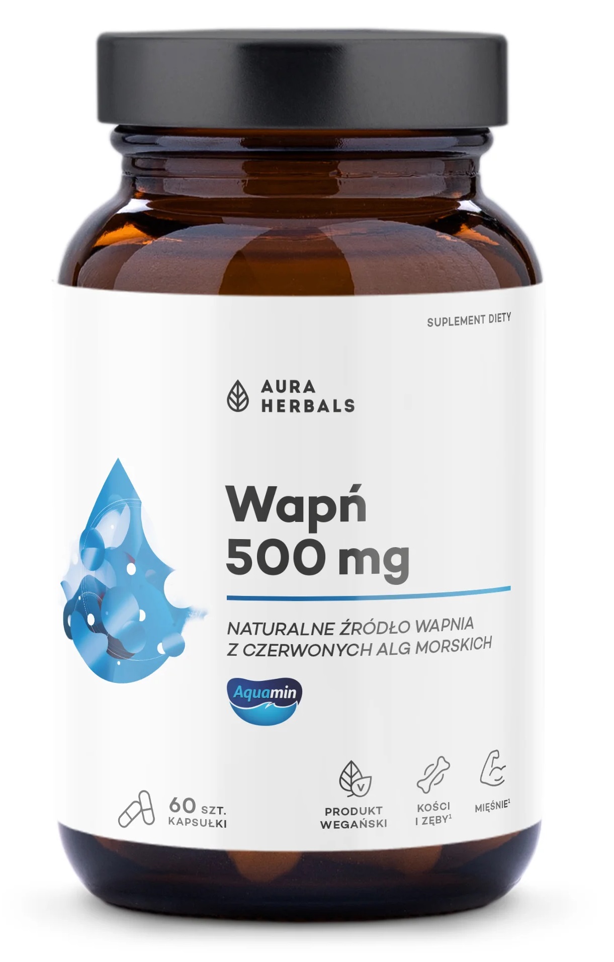 AURA HERBALS Wapń 500 mg, Aquamin (60 kaps.)