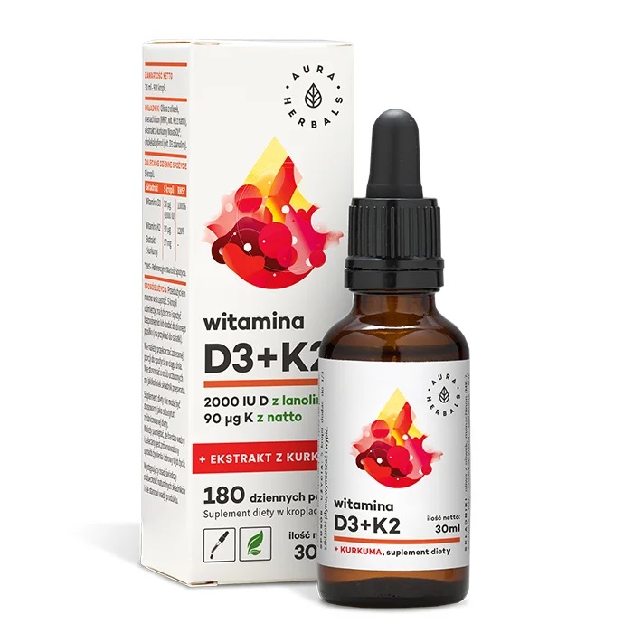 AURA HERBALS Witamina D3 2000 IU + K2 + ekstrakt z kurkumy (50 ml)